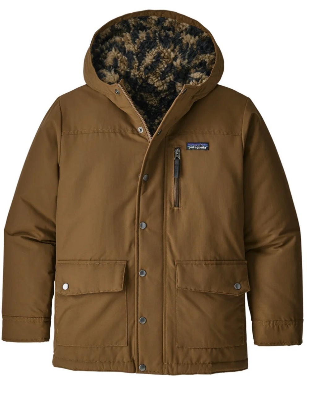 Patagonia Boys' Puffer Jacket in Brown with Sherpa-Lined Hood Sz. XS 5-6